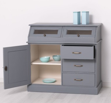 Bufet cu 1 usa, 3 sertare, 2 compartiemente cu usa sticla, BAS de la Rustic Butique PS271BAS - Culoare Ext._P042 / Culoare Int._P015 - DUBLU COLOR