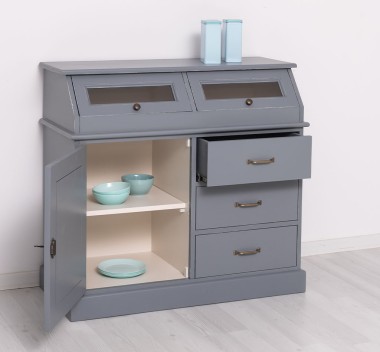 Bufet cu 1 usa, 3 sertare, 2 compartiemente cu usa sticla, BAS de la Rustic Butique PS271BAS - Culoare Ext._P042 / Culoare Int._P015 - DUBLU COLOR