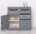 Bufet cu 1 usa, 3 sertare, 2 compartiemente cu usa sticla, BAS de la Rustic Butique PS271BAS - Culoare Ext._P042 / Culoare Int._P015 - DUBLU COLOR