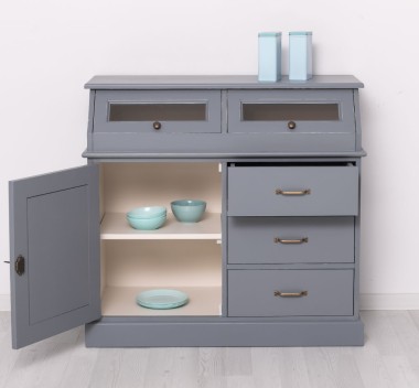 Bufet cu 1 usa, 3 sertare, 2 compartiemente cu usa sticla, BAS de la Rustic Butique PS271BAS - Culoare Ext._P042 / Culoare Int._P015 - DUBLU COLOR