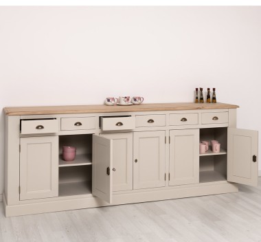Bufet cu 6 usi si 6 sertare, blat stejar, BAS de la Rustic Butique PS179BAS - Culoare Top_P0 - Culoare Corp_P024A - VOPSIT ANTICHIZAT