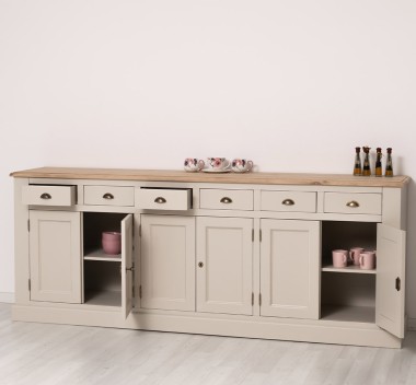 Bufet cu 6 usi si 6 sertare, blat stejar, BAS de la Rustic Butique PS179BAS - Culoare Top_P0 - Culoare Corp_P024A - VOPSIT ANTICHIZAT