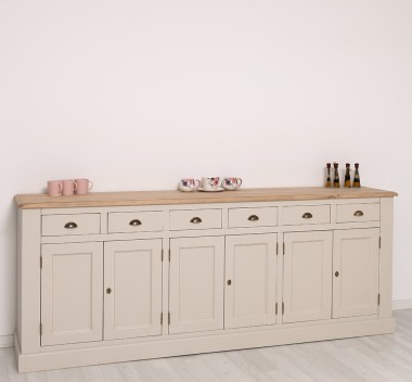 Bufet cu 6 usi si 6 sertare, blat stejar, BAS de la Rustic Butique PS179BAS - Culoare Top_P0 - Culoare Corp_P024A - VOPSIT ANTICHIZAT
