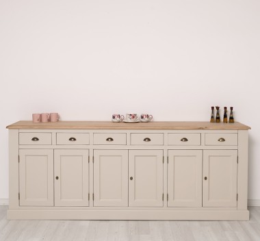 Bufet cu 6 usi si 6 sertare, blat stejar, BAS de la Rustic Butique PS179BAS - Culoare Top_P0 - Culoare Corp_P024A - VOPSIT ANTICHIZAT