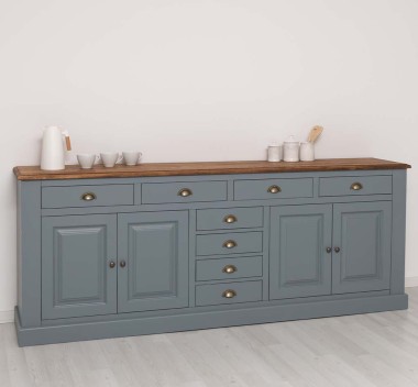 Bufet bucatarie 4 usi 8 sertare bas, blat stejar de la Rustic Butique PS404BAS - Culoare Top_P064 - Culoare Ext._P042 / Culoare Int._P004 - TRIPLU COLOR