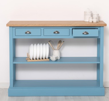 Consola cu 3 sertare si 1 polita, blat stejar de la Rustic Butique PS513 - Culoare Top_P061 - Culoare Corp_P053 - DUBLU COLOR