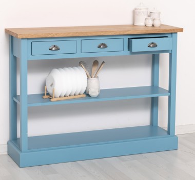 Consola cu 3 sertare si 1 polita, blat stejar de la Rustic Butique PS513 - Culoare Top_P061 - Culoare Corp_P053 - DUBLU COLOR