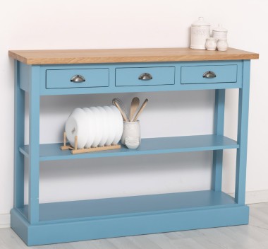 Consola cu 3 sertare si 1 polita, blat stejar de la Rustic Butique PS513 - Culoare Top_P061 - Culoare Corp_P053 - DUBLU COLOR