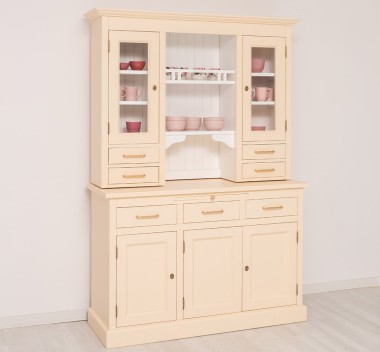 Bufet de bucatarie 3 usi, 3 sertare BAS + 2 usi, 4 sertare SUP, din stejar - Culoare Ext._P025 / Culoare Int._P004 - DUBLU COLOR de la Rustic Butique OUTOPS232BAS+SUP - Culoare Ext._P025 / Culoare Int._P004 - DUBLU COLOR