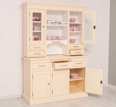Bufet de bucatarie 3 usi, 3 sertare BAS + 2 usi, 4 sertare SUP, din stejar - Culoare Ext._P025 / Culoare Int._P004 - DUBLU COLOR de la Rustic Butique OUTOPS232BAS+SUP - Culoare Ext._P025 / Culoare Int._P004 - DUBLU COLOR