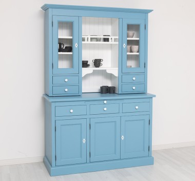 Bufet de bucatarie 3 usi, 3 sertare BAS + 2 usi, 4 sertare SUP, din stejar - Culoare Ext._P053 / Culoare Int._P004 - DUBLU COLOR de la Rustic Butique OUTOPS232BAS+SUP - Color Ext._P053 / Color Int._P004 - DUBLU COLOR