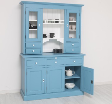Bufet de bucatarie 3 usi, 3 sertare BAS + 2 usi, 4 sertare SUP, din stejar - Culoare Ext._P053 / Culoare Int._P004 - DUBLU COLOR de la Rustic Butique OUTOPS232BAS+SUP - Color Ext._P053 / Color Int._P004 - DUBLU COLOR
