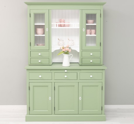 Bufet de bucatarie 3 usi, 3 sertare BAS + 2 usi, 4 sertare SUP, din stejar - Culoare Ext._P054 / Culoare Int._P004 - DUBLU COLOR de la Rustic Butique OUTOPS232BAS+SUP - Culoare Ext._P054 / Culoare Int._P004 - DUBLU COLOR