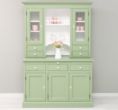 Bufet de bucatarie 3 usi, 3 sertare BAS + 2 usi, 4 sertare SUP, din stejar - Culoare Ext._P054 / Culoare Int._P004 - DUBLU COLOR de la Rustic Butique OUTOPS232BAS+SUP - Culoare Ext._P054 / Culoare Int._P004 - DUBLU COLOR