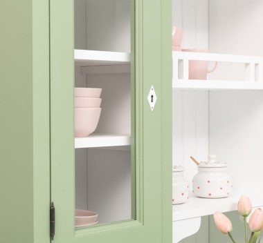 Bufet de bucatarie 3 usi, 3 sertare BAS + 2 usi, 4 sertare SUP, din stejar - Culoare Ext._P054 / Culoare Int._P004 - DUBLU COLOR de la Rustic Butique OUTOPS232BAS+SUP - Culoare Ext._P054 / Culoare Int._P004 - DUBLU COLOR