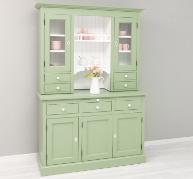 Bufet de bucatarie 3 usi, 3 sertare BAS + 2 usi, 4 sertare SUP, din stejar - Culoare Ext._P054 / Culoare Int._P004 - DUBLU COLOR de la Rustic Butique OUTOPS232BAS+SUP - Culoare Ext._P054 / Culoare Int._P004 - DUBLU COLOR