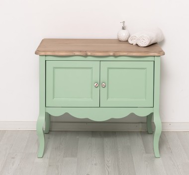 Mobilier de baie cu picioare curbate, doua usi cu blat stejar - Culoare Top_P063 - Culoare Corp_P092 - DUBLU COLOR de la Rustic Butique OUTPS711 - Culoare Top_P063 - Culoare Corp_P092 - DUBLU COLOR