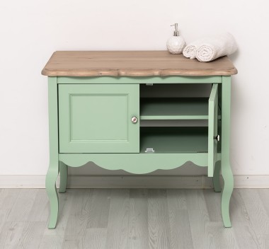 Mobilier de baie cu picioare curbate, doua usi cu blat stejar - Culoare Top_P063 - Culoare Corp_P092 - DUBLU COLOR de la Rustic Butique OUTPS711 - Culoare Top_P063 - Culoare Corp_P092 - DUBLU COLOR