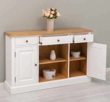 Dulap cu 2 usi, 3 sertare, spatiu deschis, blat stejar de la Rustic Butique PS473 - Culoare Top_P002 - Culoare Ext._P004 / Culoare Int._P002 - DUBLU COLOR