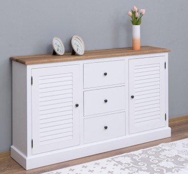 Bufet cu 2 usi, 3 sertare, blat stejar, Colectia Shutter de la Rustic Butique PS569 - Culoare Top_P089 - Culoare Corp_P039 - DUBLU COLOR