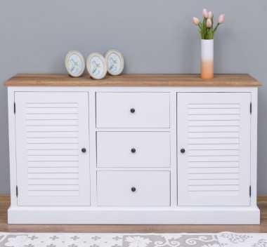 Bufet cu 2 usi, 3 sertare, blat stejar, Colectia Shutter de la Rustic Butique PS569 - Culoare Top_P089 - Culoare Corp_P039 - DUBLU COLOR