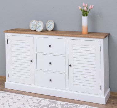 Bufet cu 2 usi, 3 sertare, blat stejar, Colectia Shutter de la Rustic Butique PS569 - Culoare Top_P089 - Culoare Corp_P039 - DUBLU COLOR