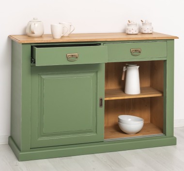 Bufet cu 2 usi glisante, 2 sertare, blat stejar, BAS de la Rustic Butique PS171 - Culoare Top_P002 - Culoare Ext._P038A - Culoare Int._P002 - DUBLU COLOR