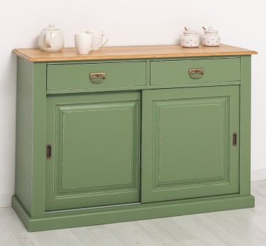 Bufet cu 2 usi glisante, 2 sertare, blat stejar, BAS de la Rustic Butique PS171 - Culoare Top_P002 - Culoare Ext._P038A - Culoare Int._P002 - DUBLU COLOR