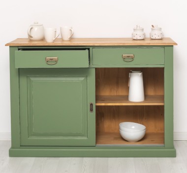 Bufet cu 2 usi glisante, 2 sertare, blat stejar, BAS de la Rustic Butique PS171 - Culoare Top_P002 - Culoare Ext._P038A - Culoare Int._P002 - DUBLU COLOR
